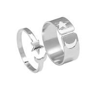 TOWARDSNAN Anelli aperti a forma di luna, 2 pezzi, per donne e ragazze, gioielli da aggiungere all'outfit simboleggiano l'amore per gli amanti, As shown, the opening is adjustable, Metallo