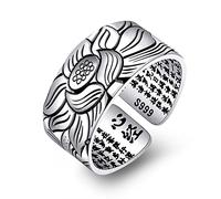TOWARDSNAN Anello, amuleto vintage buddista cinese con lettera aperta anelli uomo e donna gioielli buddista cuore sutra anelli, As shown, Rame