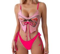 TOWARDSNAN Bikini a triangolo da donna, due pezzi, costume da bagno con farfalla ritagliato, top e fondo a vita alta, spalline regolabili