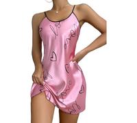 TOWARDSNAN Camicia da notte da donna in seta di ghiaccio con stampa di lettere d'amore spalline sottili camicia da notte incroci indietro lingerie pigiama slip dress vacanza viaggio camicia da notte