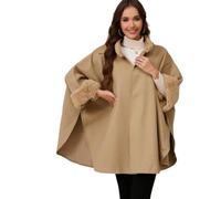 TOWARDSNAN Classico mantello oversize scialle con morbido bordo peloso per le donne inverno caldo poncho mantelli aperto davanti cardigan outwear inverno maniche lunghe mantelle cappotto, cachi