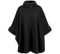 TOWARDSNAN Classico mantello oversize scialle con morbido bordo peloso per le donne inverno caldo poncho mantelli aperto davanti cardigan outwear inverno maniche lunghe mantelle cappotto, Nero