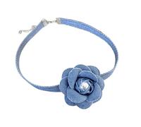 TOWARDSNAN Collana, elegante collana con fiore in denim blu 3D, con lacci, collane girocollo alla moda gioielli alla clavicola, Dimensions, Denim