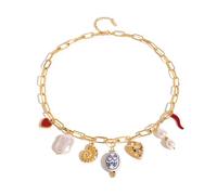 TOWARDSNAN Collana elegante e robusta in acciaio inox con perle a forma di cuore e conchiglia, accessorio da donna con catena regolabile, As shown in the figure, Acciaio inossidabile