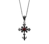 TOWARDSNAN Collana,Zircone rosso a forma di croce temperamento collana tendenza luce di lusso donne maglione catena femminile hip-hop gioielli non sbiadimento, As shown in the figure, Metallo