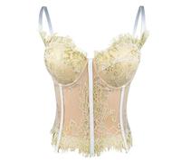 TOWARDSNAN Corsetto in pizzo con fiore per ciglia, per feste e donne, bustino a lisca di pesce, con spalline sottili, canotta in pizzo, Beige, B
