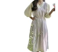 TOWARDSNAN Grembiule lungo a quadri a quadri, regolabile, con laccetti laterali, con tasche, per fioristi, negozio di fiori, salopette casalinghe e cuochi, O, Taglia unica