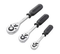 TOWAY Cricchetto Reversibile 1/2", 3/8" e 1/4" 3PCs, Manico per Chiave a Bussola a Sgancio Rapido a 24 Denti, Acciaio al Cromo Vanadio, Riparazione Auto Garage Meccanico Strumento 420010