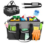 TOWEBOORY Cestino Porta Attrezzi, Contenitore Organizer per la Pulizia Professionali Borsa per Kit Pulizia Auto Portatile con 5 Divisori con Manici e Tracolla (40 * 23.5 * 27.5 cm)(Grigio)