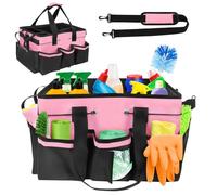 TOWEBOORY Cestino Porta Attrezzi, Contenitore Organizer per la Pulizia Professionali Borsa per la Pulizia della Borsa Portatile con 5 Divisori con Manici e Tracolla (40 * 23.5 * 27.5 cm) (Rosa)