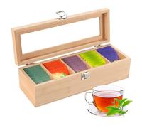 TOWEBOORY Scatola da tè, Cassetta Porta Tisane in Legno Organizzatore per Bustine tè Salva Aroma con 5 Scomparti e Finestra Trasparente per Bustine e Foglie (30 * 10 * 9cm) (A)
