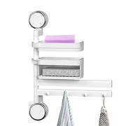 Towel Racks For Bathroom Wall Mounted - Suction Cup 180° Rotation | Bath Towel Rack With Soap Holder Shelves And Hooks | No-Drill Bathroom Storage Organizer For Entryway Kitchen Space-Saving