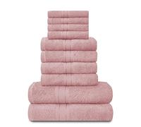 Towels, set da 10 pezzi, 100% cotone egiziano, 4 x viso, 4 x mano, 2 x asciugamani da bagno, accessori da bagno altamente assorbenti di alta qualità, lavabili in lavatrice, rosa cipria