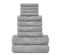 Towels, set da 10 pezzi, 100% cotone egiziano, 4 x viso, 4 x mano, 2 x asciugamani da bagno, accessori da bagno altamente assorbenti all'acqua, lavabili in lavatrice, argento