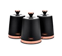Tower Cavaletto T826131BLK Set 3 Barattoli per tè/caffè/Zucchero, Acciaio, Nero e Oro Rosa