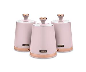 Tower Cavaletto T826131PNK Set 3 Barattoli per Tè/Caffè/Zucchero, Acciaio, Marshmallow Rosa e Oro Rosa, Taglia Unica