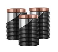 Tower Linear - Set di 3 barattoli in Acciaio Inox, 11,6 x 11,6 x 17 cm, Acciaio Inossidabile, Nero e Oro Rosa., 11.6 x 11.6 x 17 cm