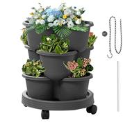 Tower Planter - Tier Planter | 3-Tier Vertical Planters | Stackable Planters Set, Three-Petal Pots with Removable Tray, Wheels, for Strawberries Flowers Herbs Vegetables, 31.5x13.5cm