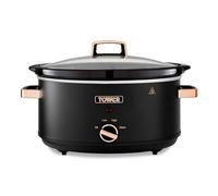 Tower T16043BLK Slow Cooker Cavaletto da 6,5 Litri con 3 Impostazioni di Calore, Manici Cool Touch, Elettrodomestici Cucina, Nero e Oro Rosa
