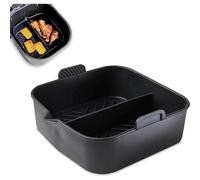 Tower T843095 Vassoio quadrato per friggitrice ad aria con divisore (2,5 l), adatto per la maggior parte delle friggitrici ad aria da 6 litri e oltre, incluso Ninja, rivestimento in silicone riutilizzabile, nero