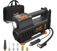 TowerTop Compressore d'aria per gonfiaggio pneumatici: 5 volte più veloce e resistente pompa per pneumatici da 12 V, arresto automatico e memoria, indicatore di alta precisione, torcia LED da 500 lm