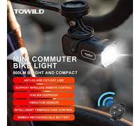 TOWILD 500LM Luce per Bicicletta, Mini Luci LED per Bici da Pendolarismo, Lampada Frontale per Ciclismo IPX6, Faro Compatto in Alluminio, Torcia per MTB e Bici da Strada