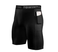 Towintec Pantaloncini Compressione Uomo con Tasca per Calzamaglia da Corsa Sportiva per Biancheria Intima per Allenamento Atletico in Spandex per di Pallavolo e Pallacanestro(Nero,XXL)