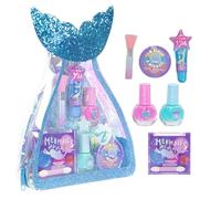 Townley Girl Mermaid Vibes set per il trucco con 8 pezzi, inclusi lucidalabbra, smalto per unghie, luccichio per il corpo e altro sacchetto a sirena, dai 3 anni in su