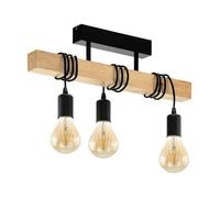Eglo Plafoniera Townshend, plafoniera vintage a tre punti luce, plafoniera dal design industriale, lampada a sospensione retrò in acciaio e legno, nero, marrone, E27