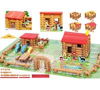 TOWO Fattoria in Legno stile Shinington - Costruzione Casa di Campagna in Legno - Fattoria con 207 sagome di Animali - Giocattolo per Costruzione adatto a Bambini di 3, 4, 5, 6 anni