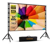 Towond - Schermo per proiettore e supporto, schermo di proiezione da 150", per interni ed esterni, portatile, 16:9, 4K, HD, con borsa per il trasporto, design senza pieghe, per Home Theater, cortile e