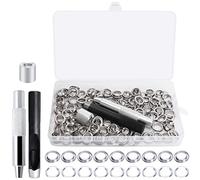 Towviy 100 Set Occhiello Strumento Kit, Occhielli Anello 10mm con Strumenti Occhielli di Metallo Kit per Attrezzi Grommet Occhiello Rivetti Occhielli per Teloni Scarpe, Argento