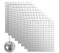 Towviy 1200 Pezzi Piastrelle a Mosaico in Vetro, 8 Fogli Tessere Quadrato Mosaico a Specchio 1 * 1cm Quadrato Autoadesivi in Vetro Argento Fai da Te, Decorazioni per Murali/DIY/Quadro/Accessori