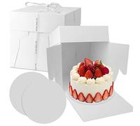 Towviy 2 Pezzi Scatole per Torta, Scatole Cartone con Coperchio Bianco con 2 Tavole per Torte e 2 Nastri, 30*30*30cm