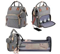 Towwoo Zaino Mamma Multifunzione, 35L Zaino Fasciatoio Neonato Portatile con Lettino Pieghevole, Grande Capacità Cambio Neonato Impermeabile per Bebè Passeggino, Porta di Ricarica USB