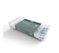 Tox Assortimento di Dadi in Acciaio Zincato, Dadi Esagonali con Parte di Bloccaggio in Poliammide in 6 Misure Comuni in Scatola di Trasporto Trasparente, M3, M4, M5, M6, M8, M10, 195 Pezzi, 09490203