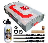 TOX L-BOXX Mini Legno efficace, compatto, adattabile e impilabile + set di tasselli in Boltfix Wood +S & ausili per tasselli: Colla di marca + Trapano per legno con arresto di profondità, 094900701