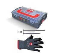 TOX L-BOXX Mini Set da campeggio con 18x viti per tende (8x160 + 8x220mm) + rondelle corrispondenti, 1 paio di guanti per il montaggio + 2x bit TX40, per il fissaggio di tende, 39 pezzi, 094901511