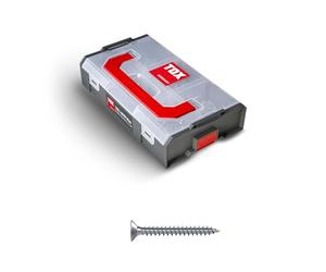 TOX L-BOXX Mini viti per pannelli truciolari 3 + 3,5 mm assortimento TX, regolabili individualmente, impilabili e bloccabili, incluse viti per legno con azionamento TX, 700 pezzi, 094903206