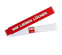 TOX regolo pieghevole 2m in rosso/bianco - metro pieghevole con stampa Wir Lieben Löcher - filo pieghevole in legno di faggio con funzione - classe di precisione III - 9969001 - 1 pezzo
