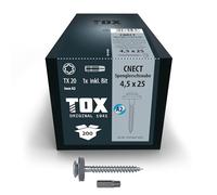TOX viti da lattoniere TOX CNECT 4,5 x 25 mm, viti da lattoniere resistenti alle intemperie con rondella di tenuta in acciaio inox A2, 200 pezzi in una scatola, incl. 1x punta, 152966414525