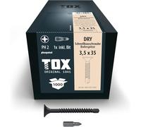 TOX Viti per cartongesso DRY BS 3,5 x 35 mm, viti fosfatate nere con filettatura fine + punta, cartongesso su sottostruttura metallica, PH2, 1000 pezzi, incl. 1x punta, 142553213535