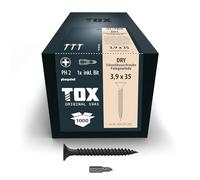 TOX Viti per cartongesso DRY FG 3,9 x 35 mm, con calotta per montaggio rapido con cacciavite a calotta, filettatura fine, cartongesso su sottostruttura metallica, 1000 pezzi in scatola, 142453253935
