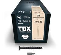 TOX Viti per cartongesso DRY GG 3,9 x 25 mm, con calotta per montaggio rapido con cacciavite a calotta, filettatura grossa, cartongesso su sottostruttura in legno, 1000 pezzi in scatola, 142353253925