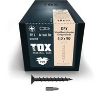 TOX Viti per cartongesso DRY GG 5,0 x 90 mm, viti fosfatate nere con testa a tromba + filettatura grossa, cartongesso su sottostruttura in legno, PH2, 500 pezzi, incl. 1x punta, 142353215090