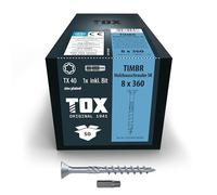 TOX Viti per costruzioni in legno TIMBR SK 8,0 x 360 mm, testa svasata, TX40 per un facile avvitamento e montaggio a filo nelle costruzioni in legno, 50 pezzi in scatola, incl. 1x punta, 1120404180360