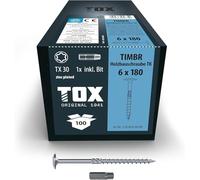 TOX viti per costruzioni in legno TIMBR TK 6,0 x 180 mm, testa a disco, TX30, facile avvitamento e un'elevata capacità di carico nelle costruzioni in legno, 100 pezzi incl. 1x punta, 1120804160180