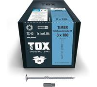 TOX viti per costruzioni in legno TIMBR TK 8,0 x 180 mm, testa a disco, TX40, facile avvitamento e un'elevata capacità di carico nelle costruzioni in legno, 50 pezzi incl. 1x punta, 1120804180180