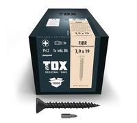 TOX viti per pannelli in gesso FIBR 3,9 x 19 mm, viti fosfatate nere con testa svasata + filettatura HiLo per sottostrutture in metallo e legno, PH2, 1000 pezzi, incl. 1x bit, 142643213919