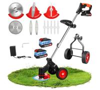 toxaaiwr Decespugliatore a batteria 21 V, tagliaerba senza fili, 3 in 1, 2 x 2000 mAh, 650 W, tagliabordi elettrico leggero con ruote, tagliaerba per cortile, giardino, marciapiede